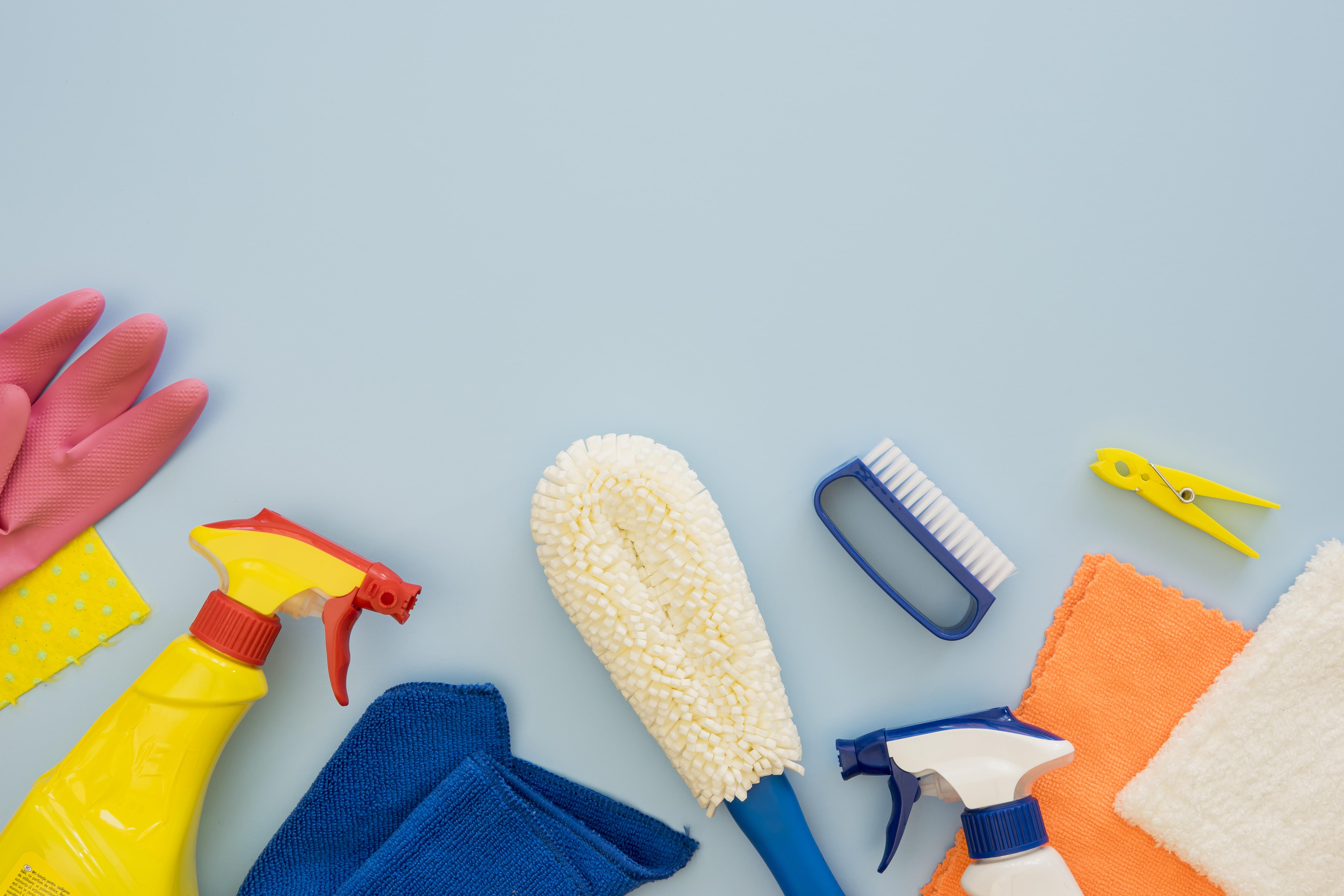 Top view of cleaning supplies